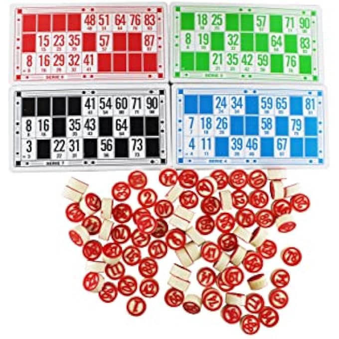 rayihni LOTTERY BINGO GAMES 48 CARDS AND 90 CHIPS OF 2 SIDED AND WOODEN STORAGE BOX. - Image 2